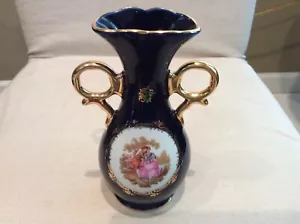 LIMOGES FRANCE 22 Karat BLUE VASE NEW LOWER $ - Picture 1 of 5