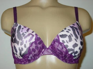 Victoria's Secret The Nakeds Purple Leopard Smooth Cup Bra Lined Demi Lace-34D - Picture 1 of 5