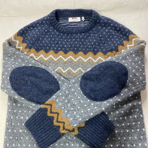 Fjällräven Ovik Strickpullover 100% Wolle Ellenbogen Patches Fair Isle Herren Größe Medium - Bild 1 von 15