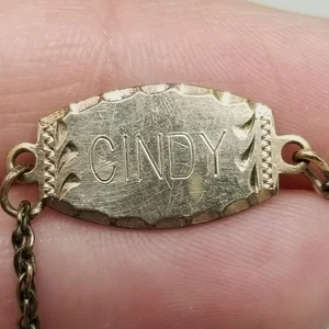 Vintage Cindy Gravur ID Armband Gelbgold gefüllt Name 7 Zoll CMO - Bild 1 von 7