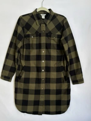 Duluth Trading Woman’s Sz M Folklore Flannel Duster Jacket Green Buffalo Plaid  - Image 1 of 4