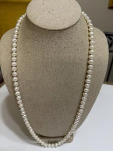 "Collar largo perlas blancas de agua dulce 6-7 mm 26-27""" - Imagen 1 de 4