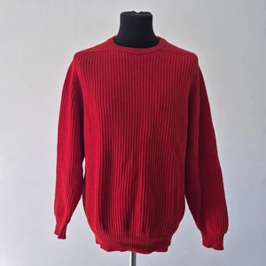 Johnstons of Elgin 100% Merino Wool Jumper Red Chunky Fisherman Knit 2XL 48" - Picture 1 of 10
