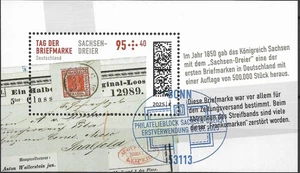 2025 Deutschland  Mi. Bl. 96 FD- gest. Bonn   Tag der Briefmarke: Sachsen-Dreier - Bild 1 von 1