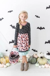 Matilda Jane Girls Fun Mixed Print Bats Witches Ghost Dress Size 10 New - Picture 1 of 4