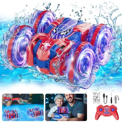 MARKENLOS Amphibienfahrzeug Ferngesteuertes Auto 4WD Stunt RC Auto 360° Drehbares Auto DE