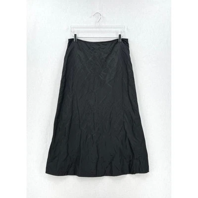EILEEN FISHER Steel Satin Maxi Skirt Women Medium Black Crinkle Metallic A-line - Image 1 of 4