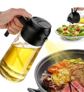 16oz Olive Oil Dispenser Bottle 2 in 1 Sprayer Spray for Kitchen Cooking Black - Picture 1 of 7