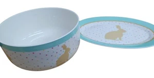 Milly Green Bowl Large x1 Serving Dish x1 Rabbit Bunny Detail Pastel Coloured - Picture 1 of 12