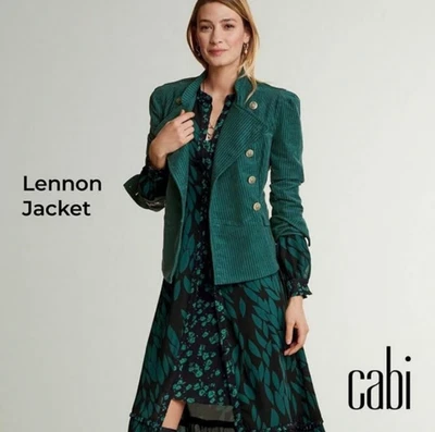 Cabi Lennon Jacket Medium Green Teal Corduroy Military Equestrian Steampunk Coat - Image 1 of 4