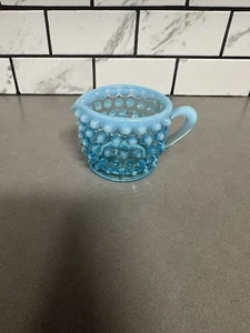 Vintage Fenton Glass Blue Opalescent Hobnail Creamer 2" 1940-50s - Picture 1 of 4