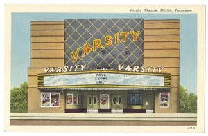 Deco VARSITY THEATRE Martin TN - Original 1950 Linen Postcard - Picture 1 of 2