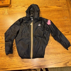 K -Way Youth Black Windbreaker Full Zip Heart Patch Black Sz 6Y - Picture 1 of 11