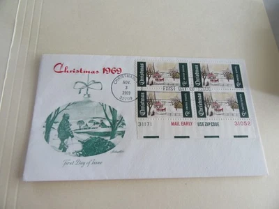 Christmas 1969 Plate Block Block of 4 6c Stamps Fdc Sc#1384 Artmaster Cover #1 - Image 1 of 2
