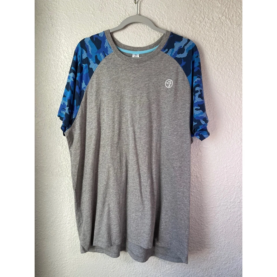 Zumba Wear XL XLegendary Gray Blue Camo Raglan Short Sleeve T Shirt Top - Image 1 of 4