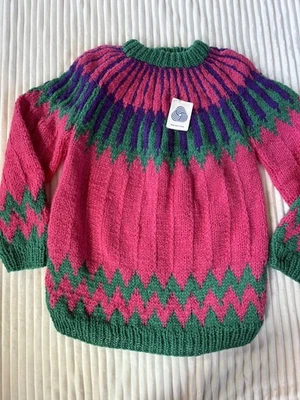 Suéter Grueso Vintage Años 80 Nuevo Con Etiquetas Para Mujer 100% Lana Grecia Talla XL Rosa Púrpura Verde Foto 1 de 4