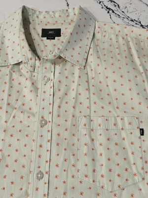 OBEY Floral Large Shirt Mens Green Button Down Short Sleeve - Image 1 of 4