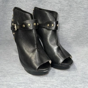 MICHAEL KORS Ailee Studded Black Platform Leather Open Toe Heels Shoes 9.5 - Picture 1 of 9