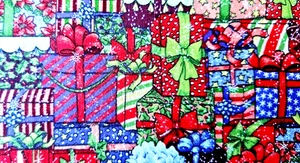 Packed Christmas Presents Gifts Cotton Fabric ~ 1 Yard - Picture 1 of 3