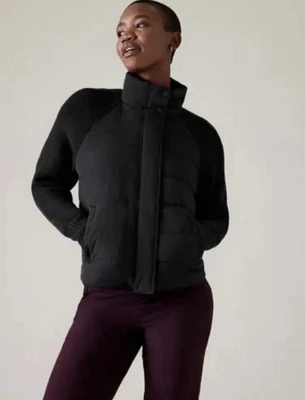 NEW Athleta Incline Hybrid Sweater Puffer Jacket Size Medium In Black #793249 - Image 1 of 4