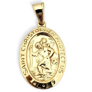 Solid 18K Yellow Gold St. Christopher Medal Pendant, 3/4″, Catholic Saint - Picture 1 of 9