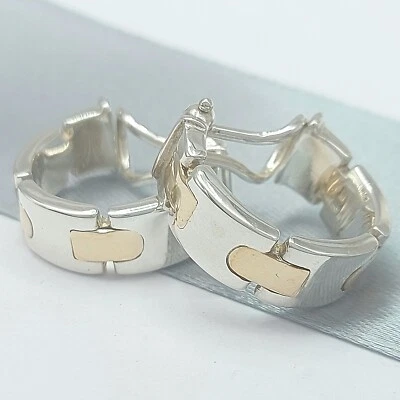 Tiffany & Co Two-Tone (925, 18K) Rare Discontinued Link Clip-On Hoop Earrings - Image 1 of 4