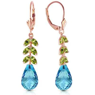 11.2 Carat 14K Rose Gold Leverback Gemstone Earrings Peridot & Blue Topaz - Image 1 of 4