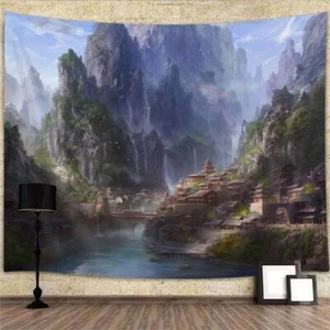 Medieval Asian City Landscape Extra Large Tapestry Wall Hanging Background Movie - Picture 1 of 7