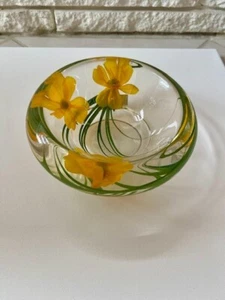 EMILIO ROBBA PARIS 8" GELBE ORCHIDEE BLUME ILLUSION WASSER LUCITE SCHALE OVP - Bild 1 von 5