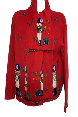 Cárdigan Suéter Navidad Hierba Limón Grande Rojo Bordado Soldados Bufanda De Colección Foto 1 de 4