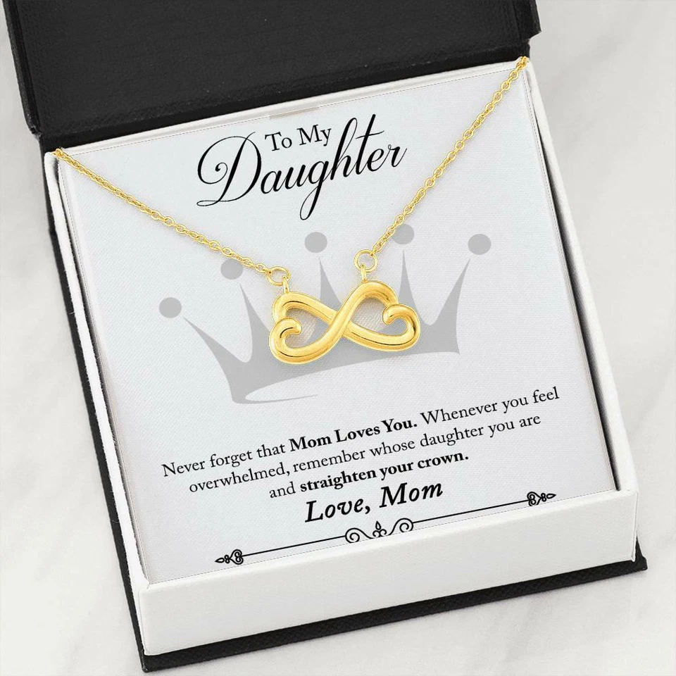 To My Daughter From Mom - Queen With Crown Birthday Gift + Infinity 3 Necklace - Image 1 of 1