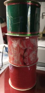 Weihnachten Drahtband Santa grün rot Menge 3 verschiedene 2 1/2" x 3 Yards je - Bild 1 von 4