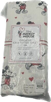 Pottery Barn Kids Disney Mickey Mouse Fitted Crib Sheet 100% Organic Cotton NWT • 28.19€