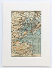 NEW YORK Area Plan - 1909 Mounted Antique Map - United States USA AMERICA