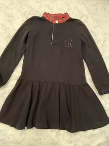 Ralph Lauren Girls Black W Plaid Ruffled Collar Dress Drop Waist Flared Sz 5 - Picture 1 of 12