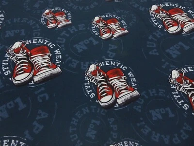 Stoff Softshell Authentic Wear Sneaker blau rot weiß Jackenstoff Mantelstoff - Bild 1 von 4