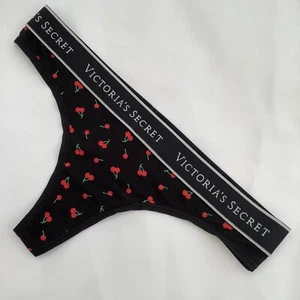 Victoria's Secret Black Cherry Print Logo Waistband Thong Panties - Size S BNWT - Picture 1 of 3