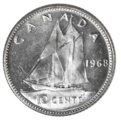 1968 CANADA 10¢ SILVER BRILLIANT UNCIRCULATED DIME COIN - Image 1 of 2
