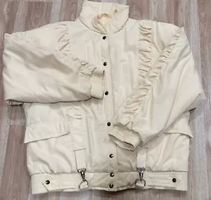 Giacca donna vintage giallo pallido Granny Core calda bottoni a pressione puffer anni 80 taglia S - Foto 1 di 19