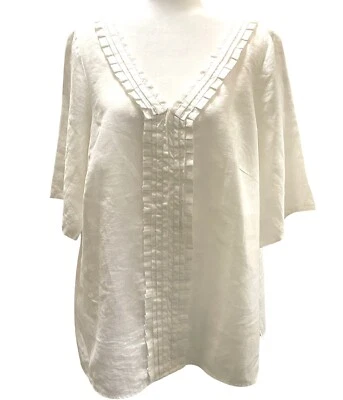 Marisa Christina Woman’s Linen Tunic Blouse Top Front Pleat Detail Cream Size 1X - Image 1 of 4