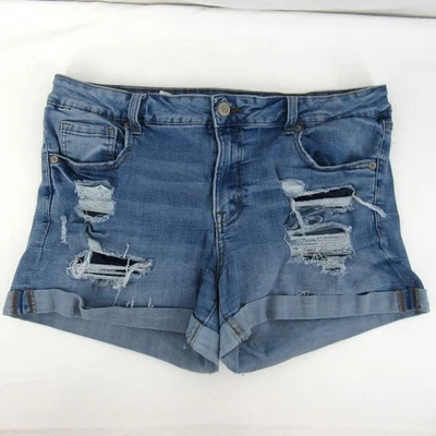 Aeropostale Low Rise Midi Women's Blue Jean Shorts Factory Distressed Size 16 - Image 1 of 4