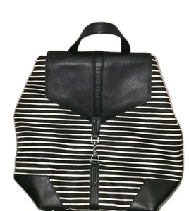 Stella & Dot Ava Rucksack schwarz weiß gestreift Canvas & Kunstleder 2018 - Bild 1 von 24