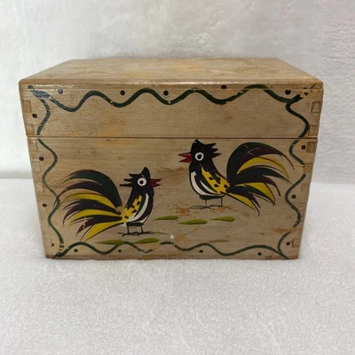 VTG 1960 Hand Painted Folk Art Woodpecker Woodware Recipe Box Made in Japan - Image 1 of 4