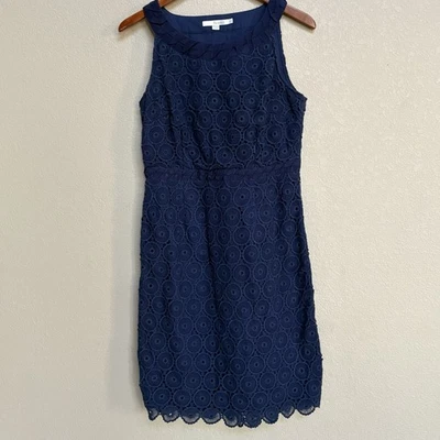 Boden Navy Crochet Lace Sleeveless Shift Dress Women’s Size 8 Cotton Eyelet - Image 1 of 4