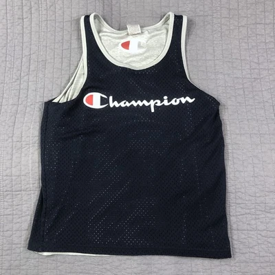 Camiseta sin mangas reversible Champion para hombre mediana negra gris malla baloncesto logotipo jersey Foto 1 de 4