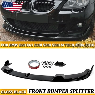 For BMW 5 Series E60 E61 M Sport 2004-10 Glossy Black Front Bumper Lip Splitter Foto 1 de 4