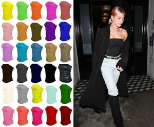 WOMEN'S PLAIN & PRINTED LONG RUCHED BOOB TUBE BANDEAU LADIES SLEEVELESS TOP UK - Picture 1 of 24