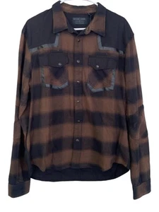 Rouge State Mens Button Up Shirt Buffalo Plaid Brown Black Size M Long Sleeve - Picture 1 of 6