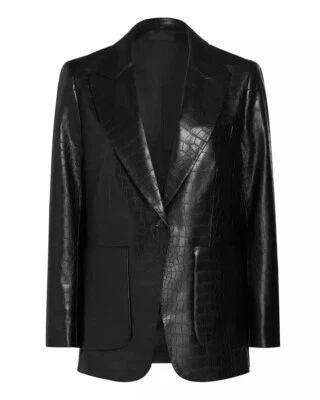 Mens black Alligator Crocodile Pattern textured on genuine leather blazer - Image 1 of 3