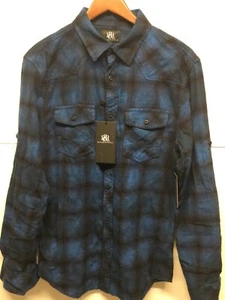 NWT Rock & Republic Flannel Shirt Long Sleeve Plaid Blue/Black Men's Size S - Picture 1 of 6